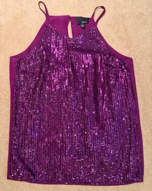 GREYLIN Women's Medium Purple Sequin Halter Top Cocktail Party Sparkle Blouse